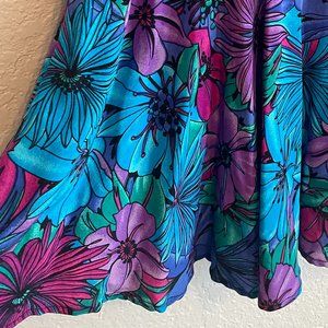 Late 80s Silk Floral Drop Waist Dress